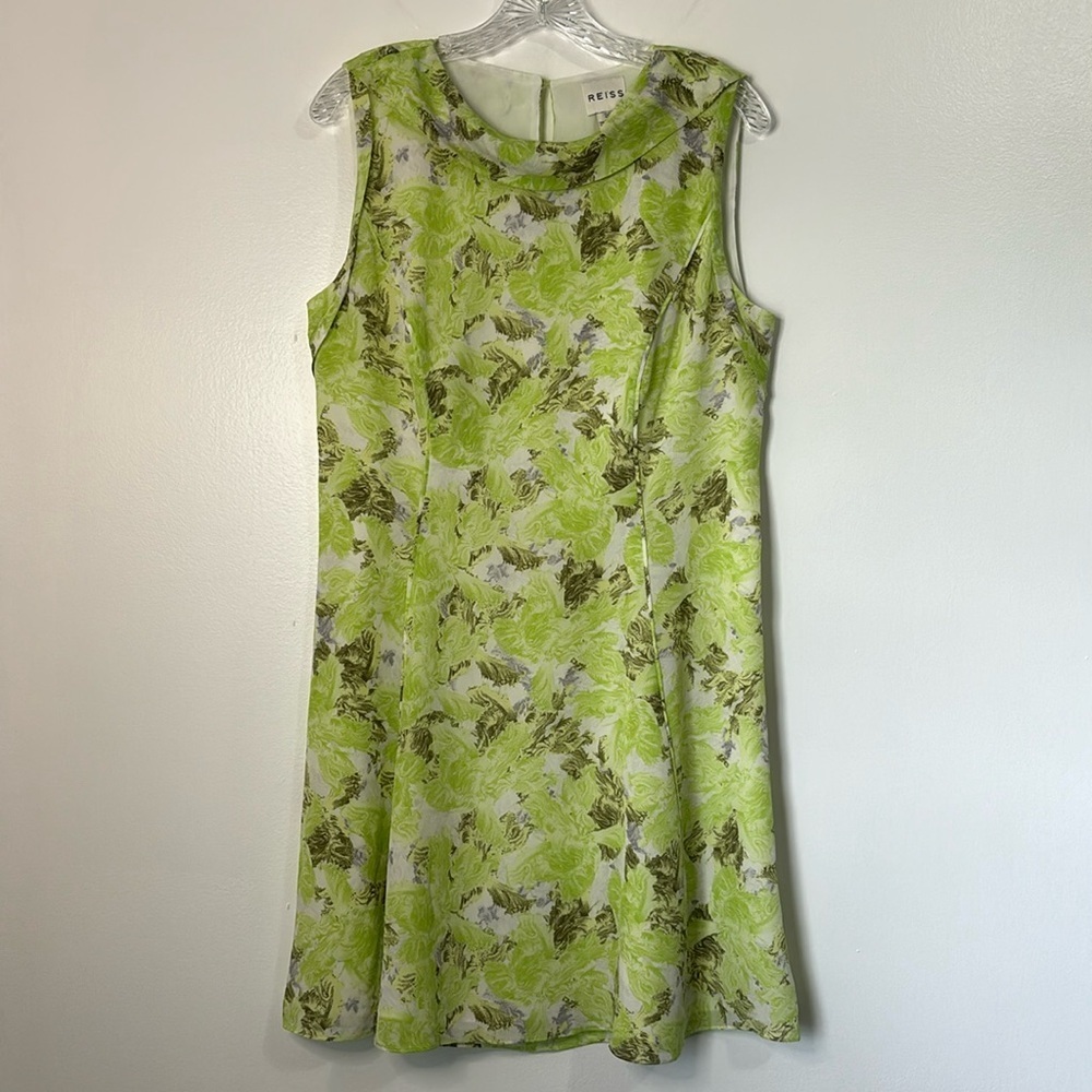 Reiss Montgomery Watercolor Green Floral Silk Mini Dress Size 10